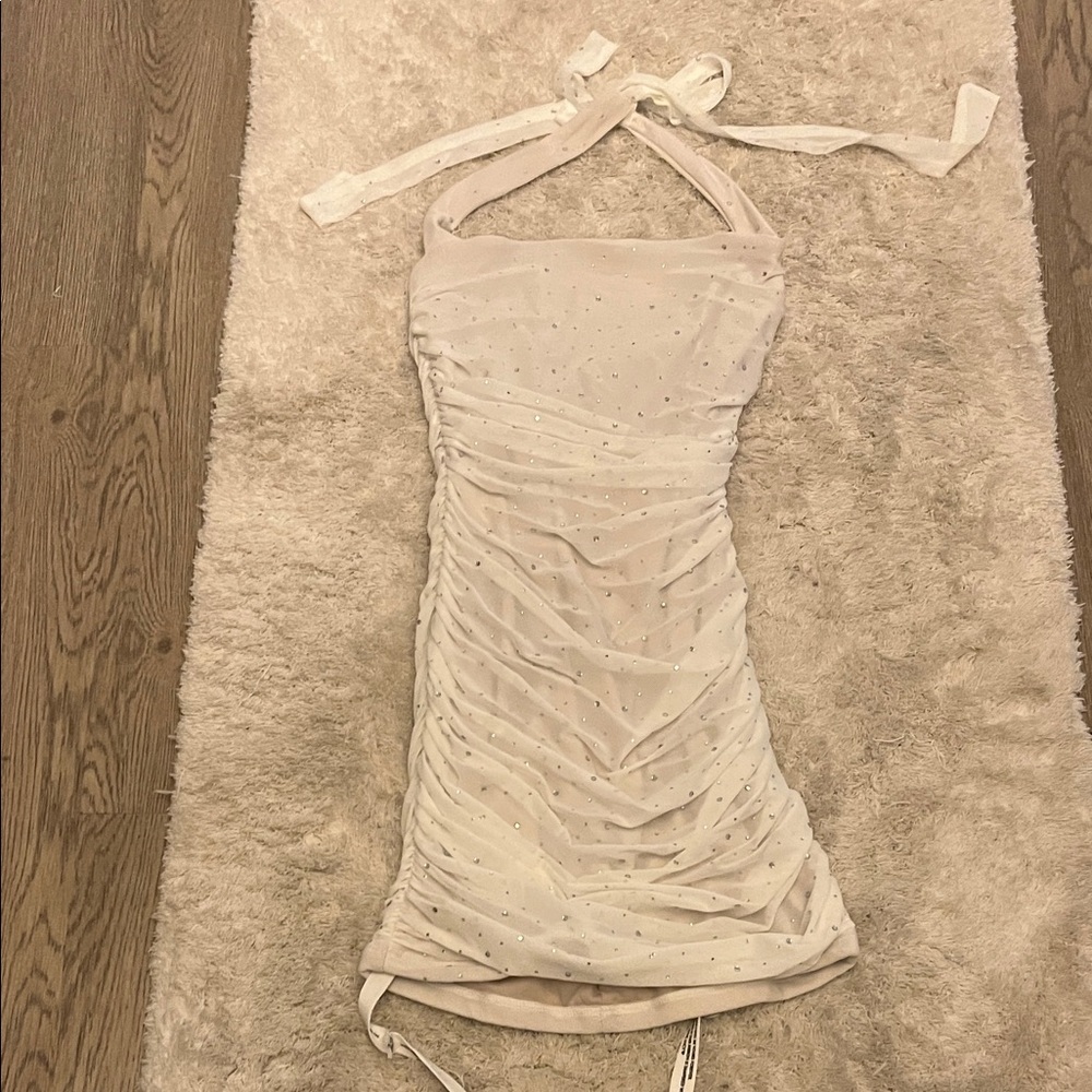 NWT Lucy in the Sky Hoco Elegant White Halter Dress with rhinestones.   Small